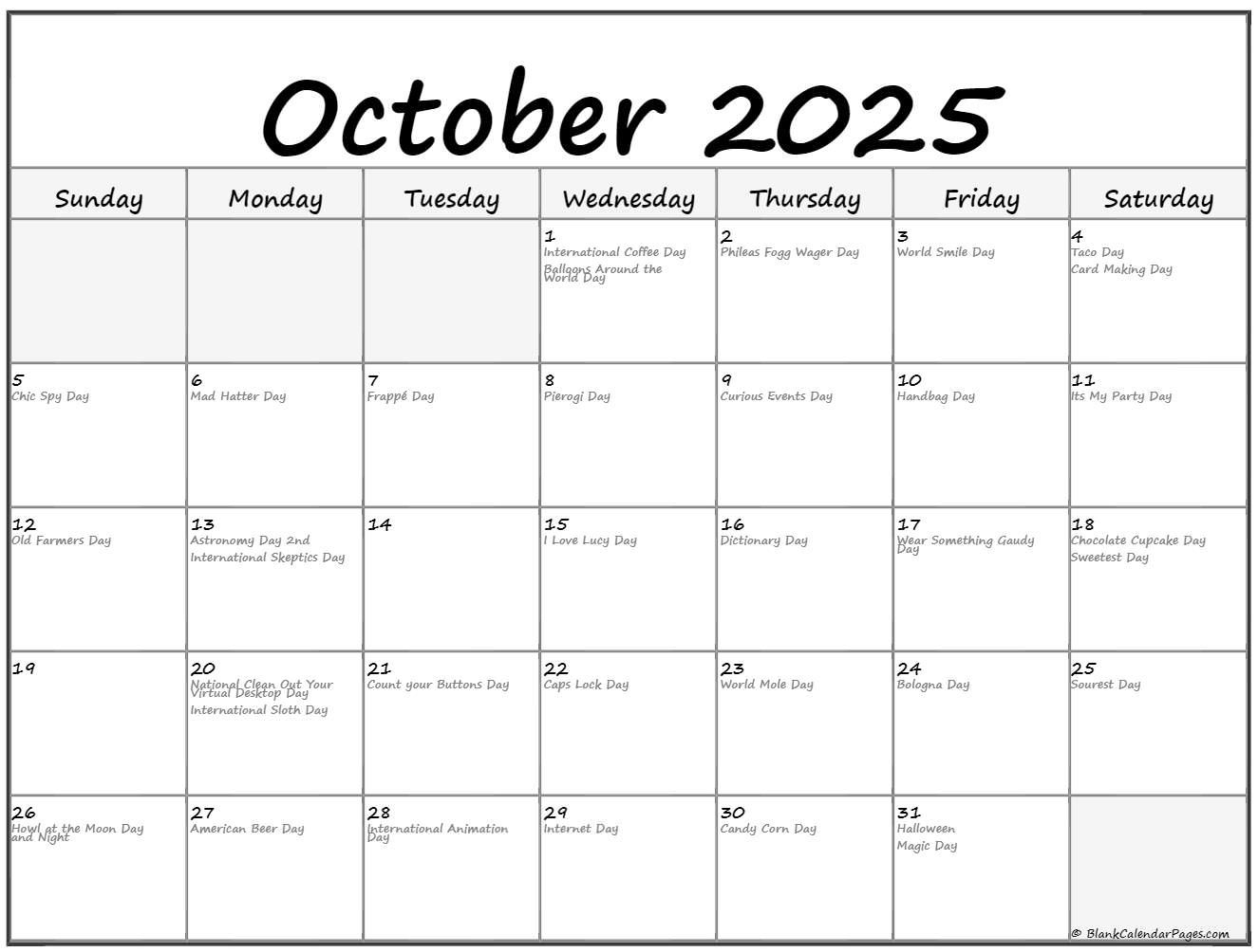October 2025 With Holidays Calendar