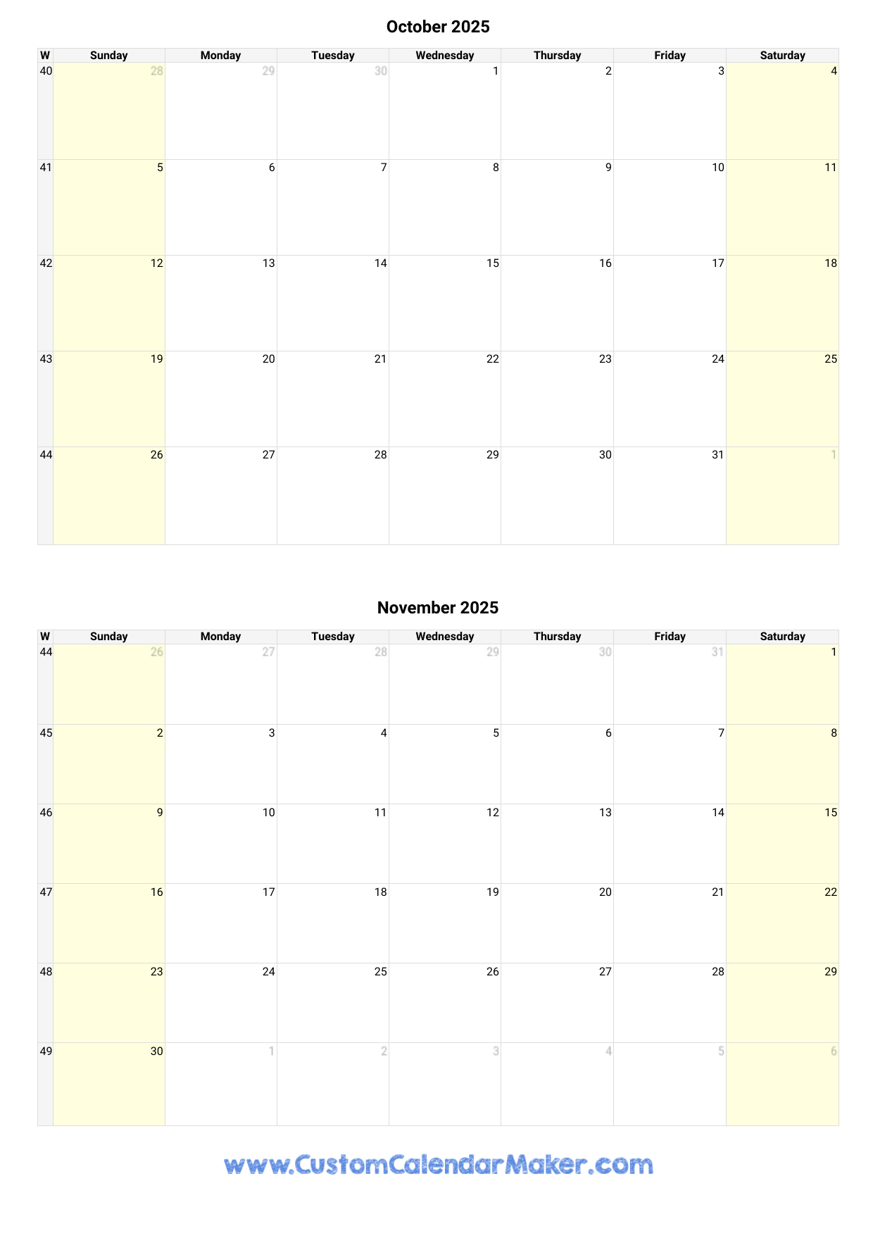 October And November 2025 Calendar Custom Calendar Maker