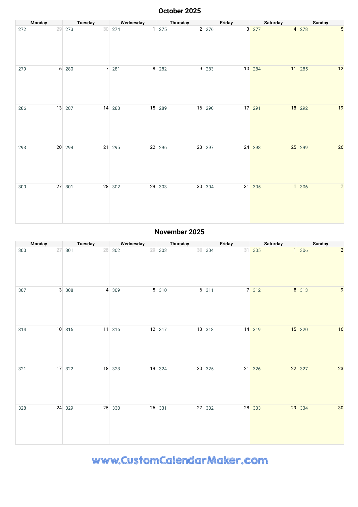 Printable Calendar Pages October 2025