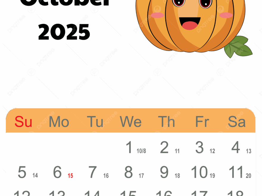 October Calendar 2025 Monthly Cute Design Vector Transperent With Pumpkin October 2025 October 2025 Calendar October Calendar PNG And Vector With Transparent Background For Free Download