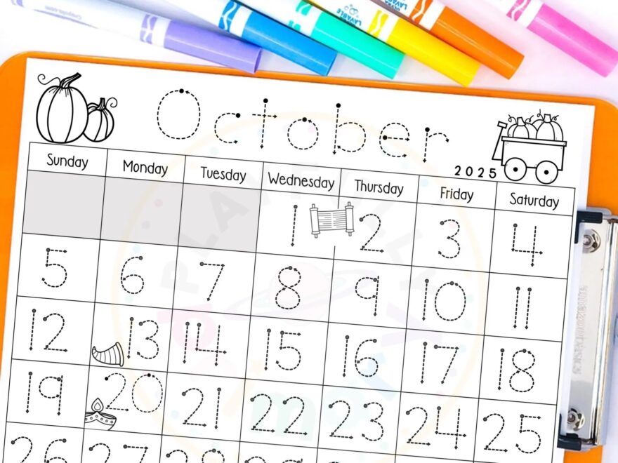 October Calendar 2025 Printable Calendar Tracing Worksheets Kindergarten Preschool Calendar Traceable Blank Calendar Template October 2025 Etsy
