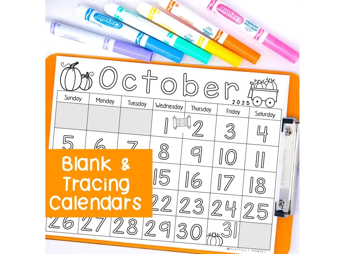 October Calendar 2025 Printable Calendar Tracing Worksheets Kindergarten Preschool Calendar Traceable Blank Calendar Template October 2025 Etsy