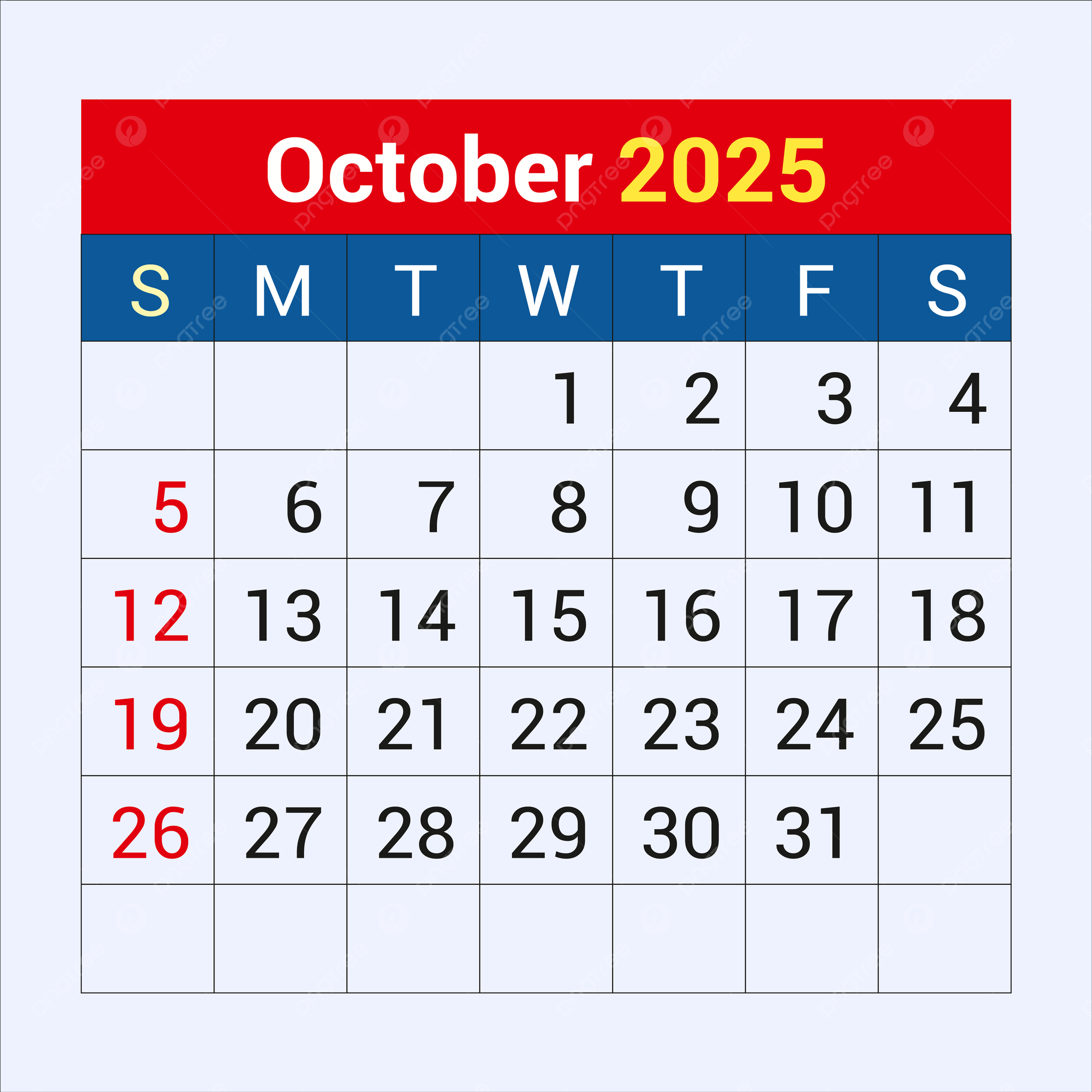 October 2025 Calendar Template