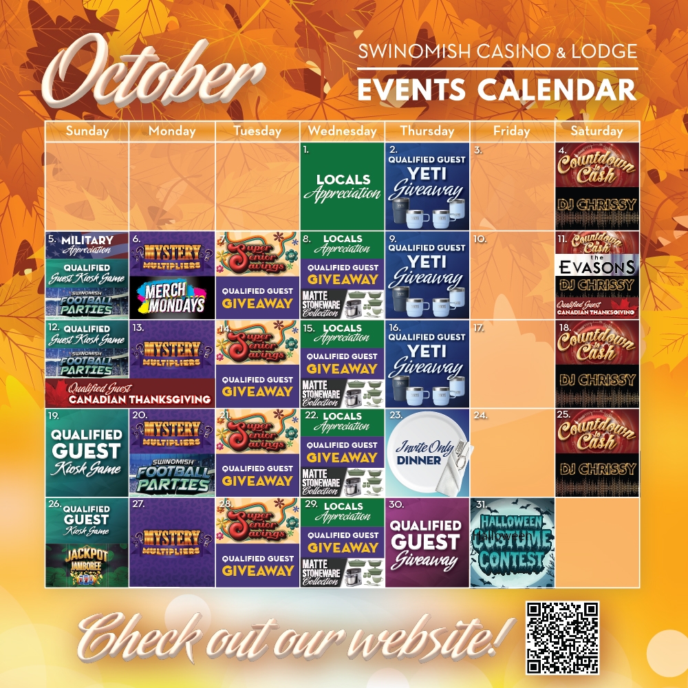 October Calendar Swinomish Casino And Lodge