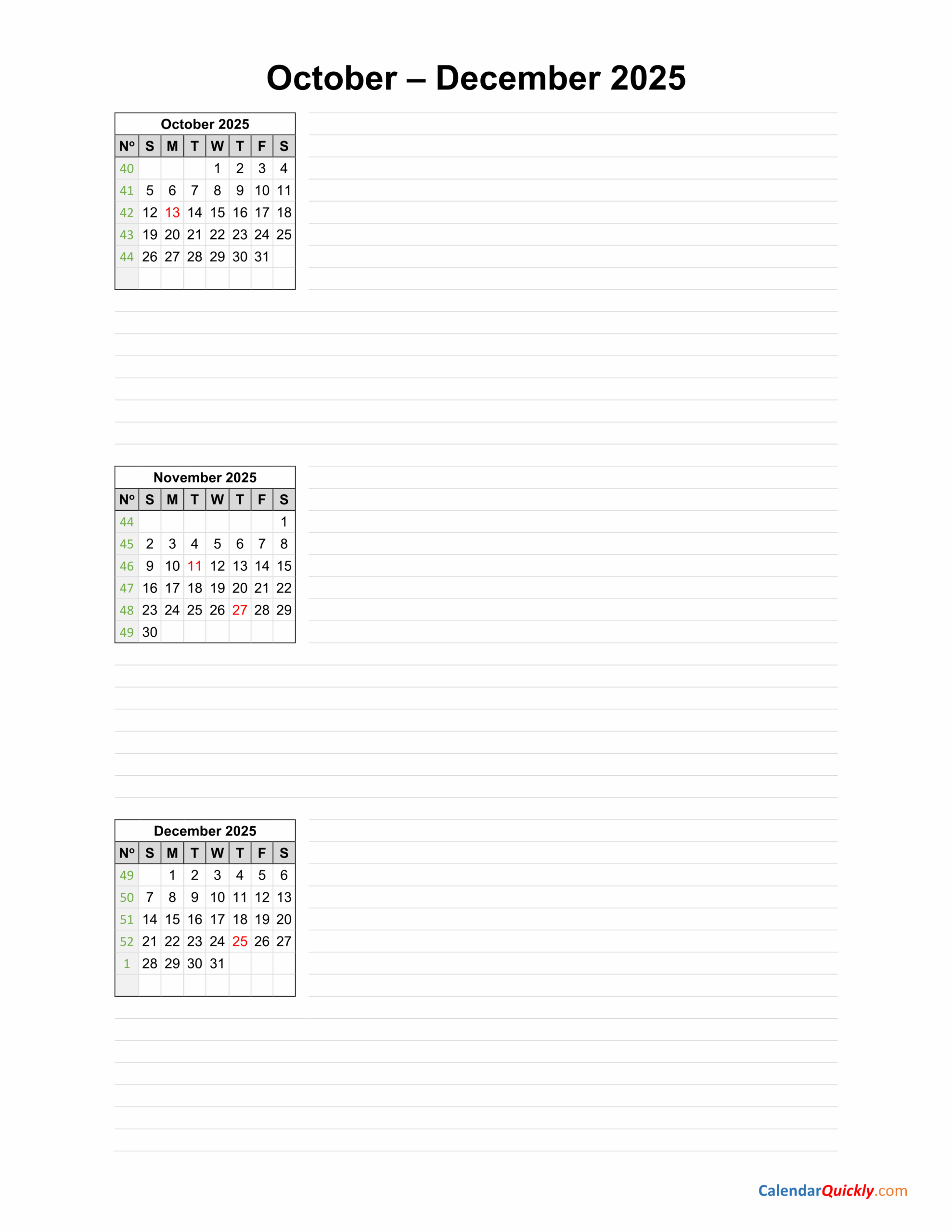 October To December 2025 Calendar Calendar Quickly