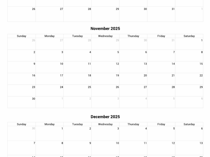 October To December 2025 Calendar Printable Custom Calendar Maker