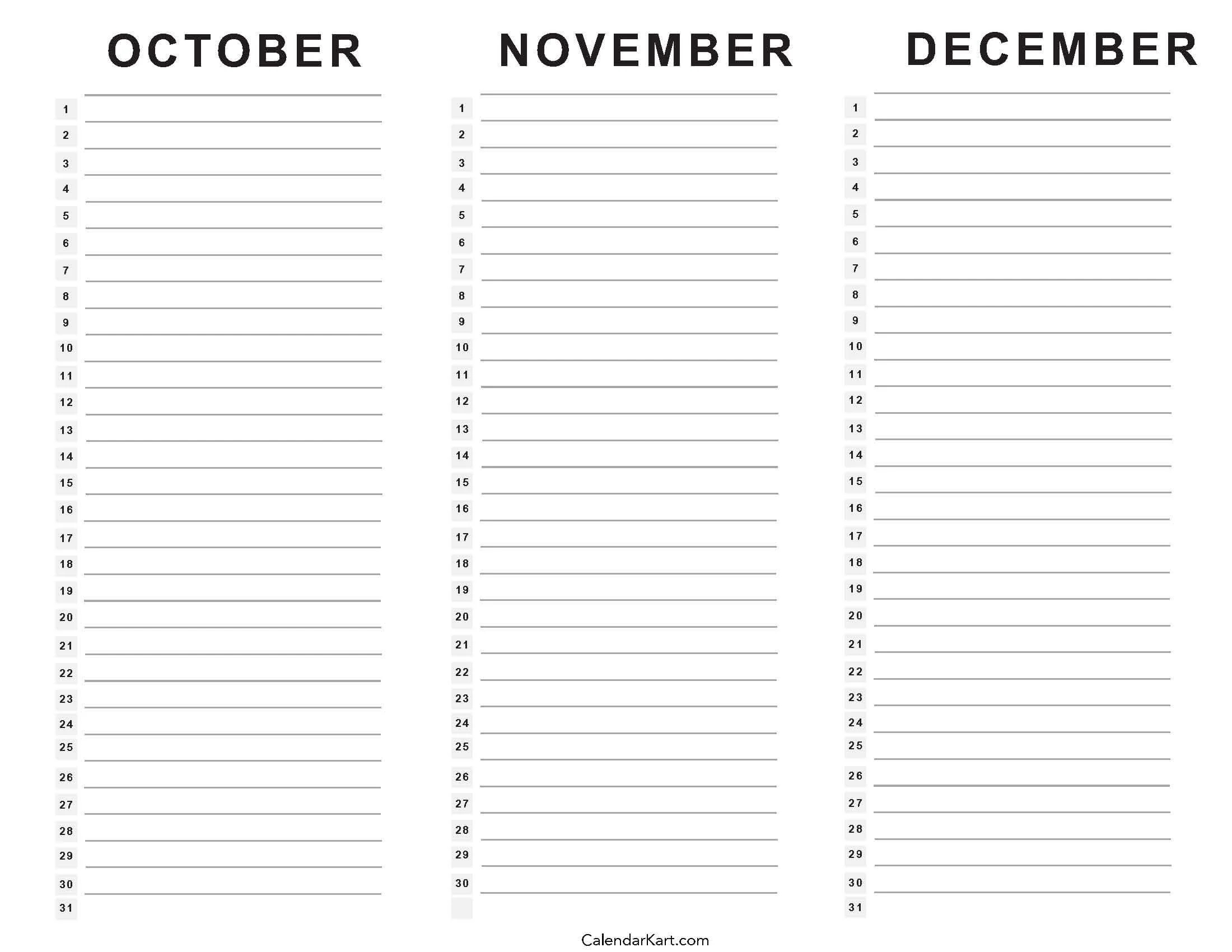October To December 2025 Calendar Q4 CalendarKart