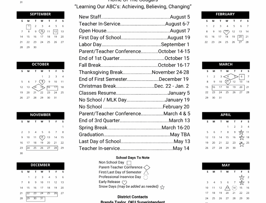 Oklahoma Union Public Schools 2025 26 OKU Calendar