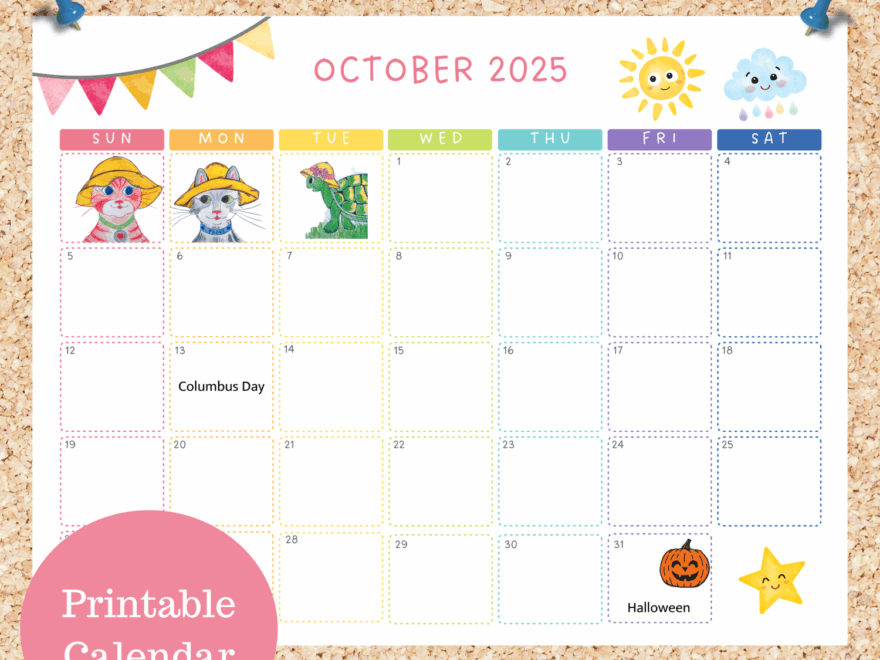 Oli Kids Co October 2025 Printable Calendar Downloadable Calendar Cat Calendar Instant Download Print At Home