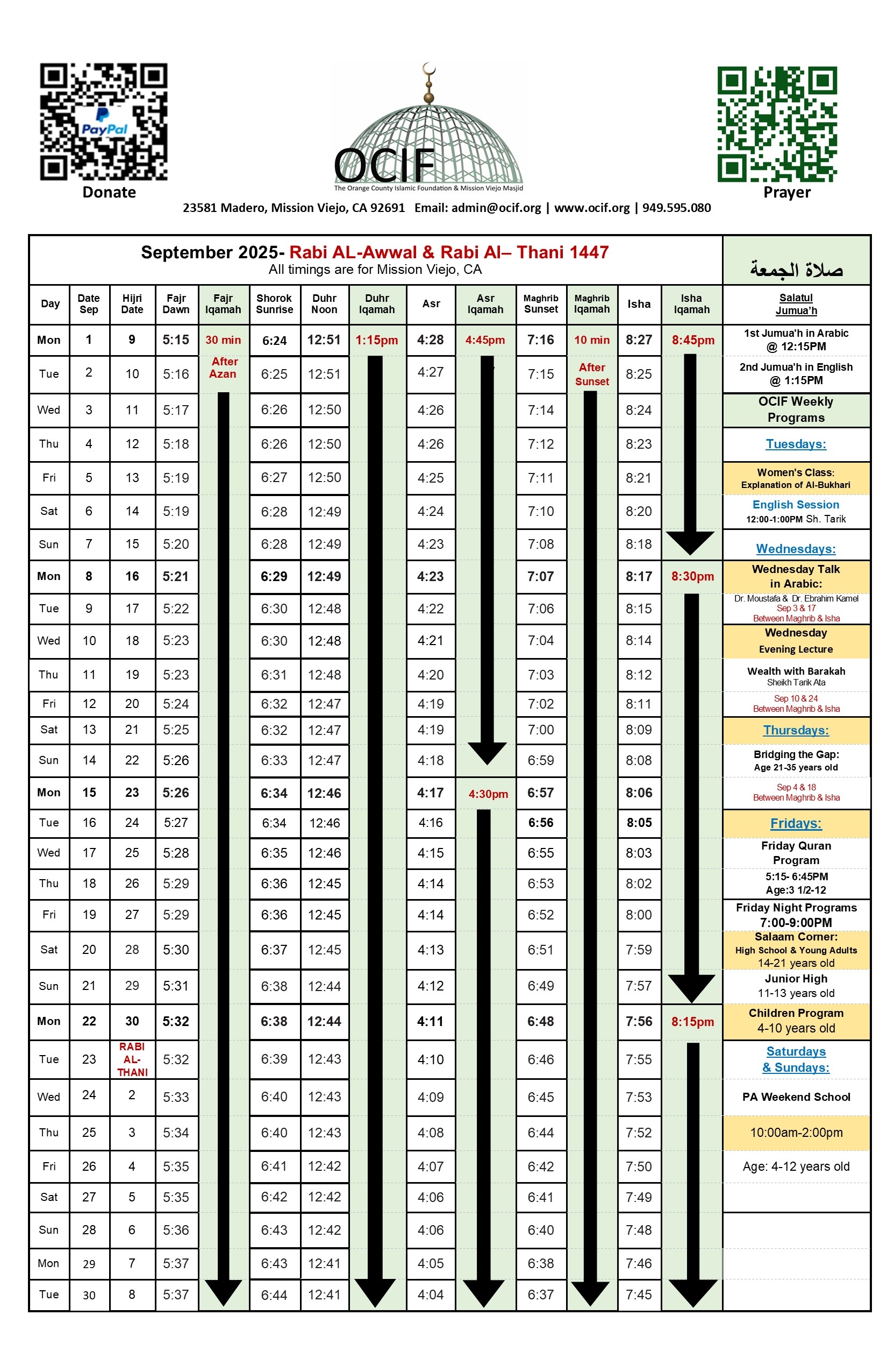 Prayer Calendar For October 2025