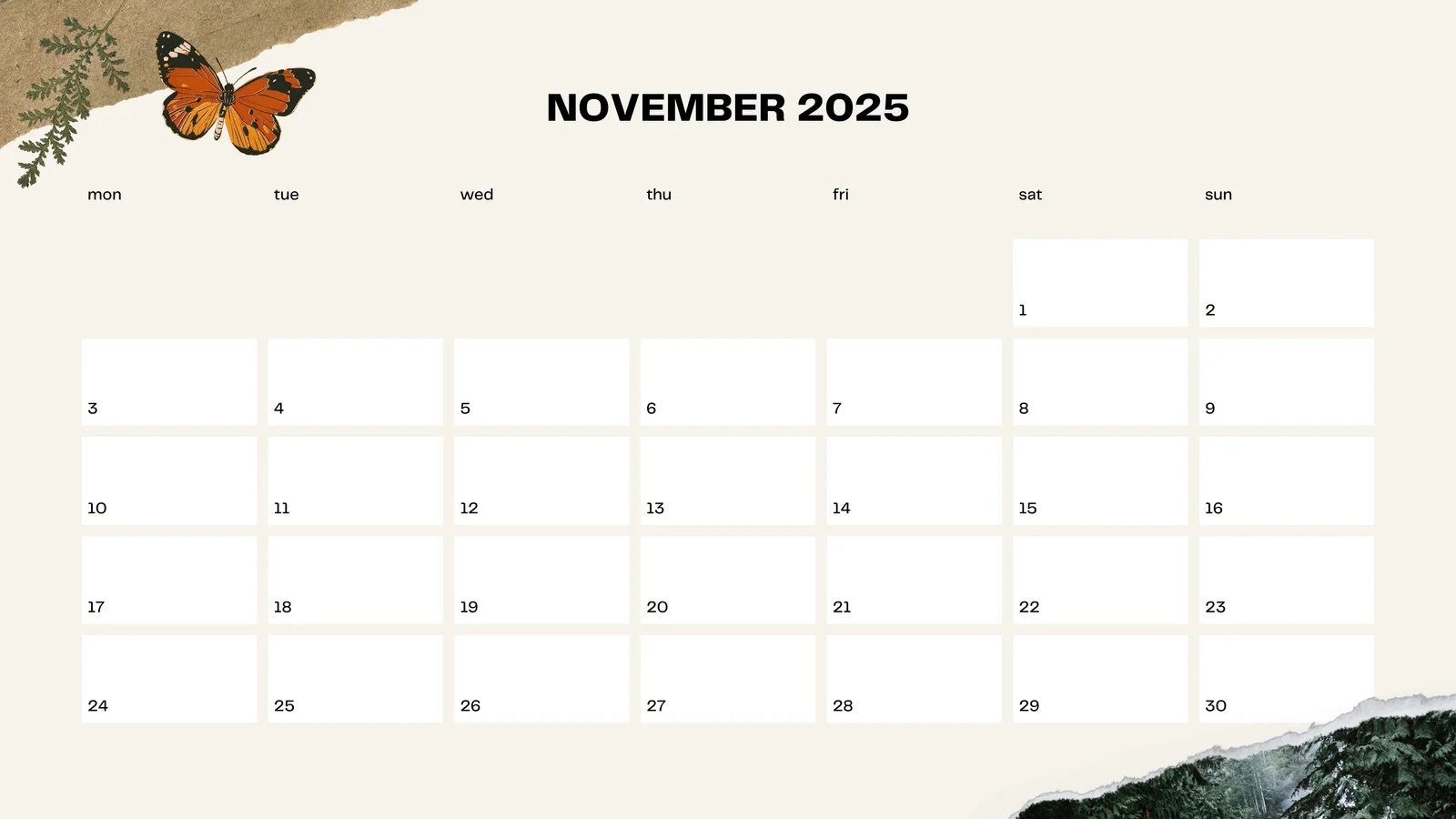 Insects Printable Calendar November 2025