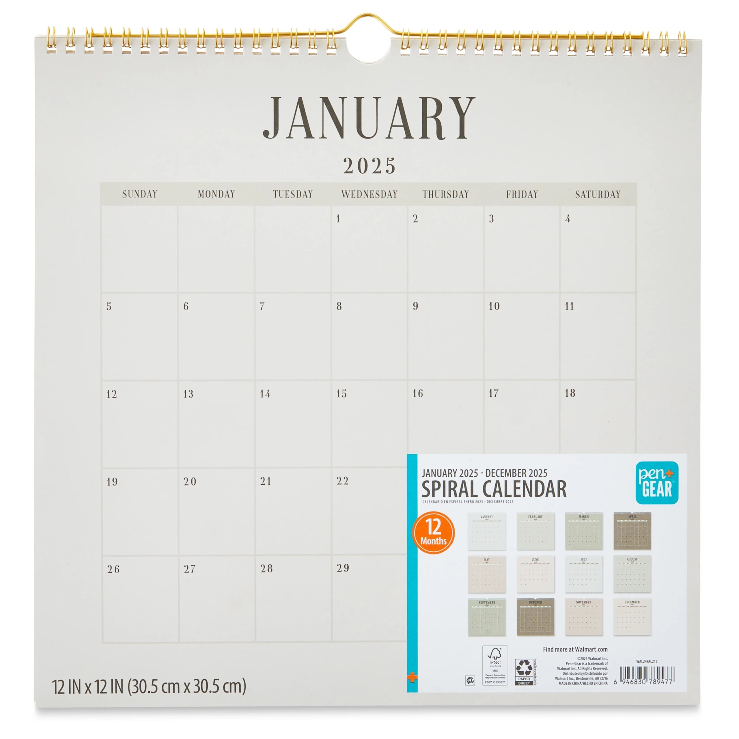 PEN GEAR Brandclub Pen Gear January 2025 December 2025 12 Month Spiral Calendar Blush Neutrals 12 X 12 