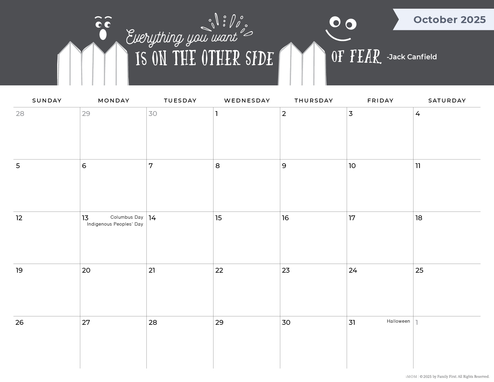 October Calendar 2025 With Motivational Quotes