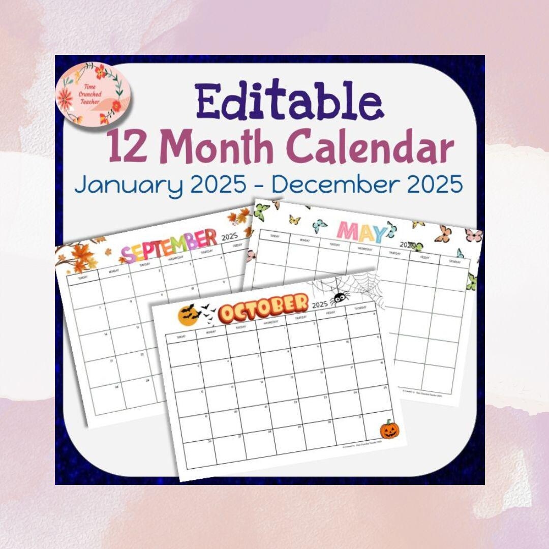 Printable 2025 Calendar Template Editable 12 Month Calendar January 2025 December 2025 2025 Planner Template Canva Etsy