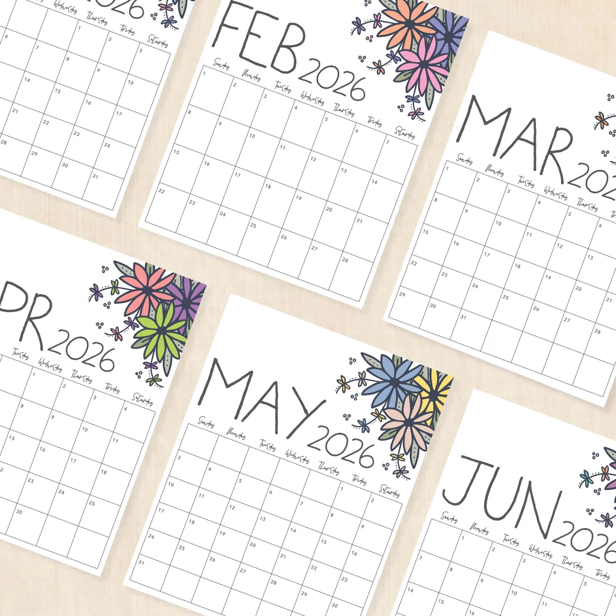 Bullet Journal Calendar Printable 2026