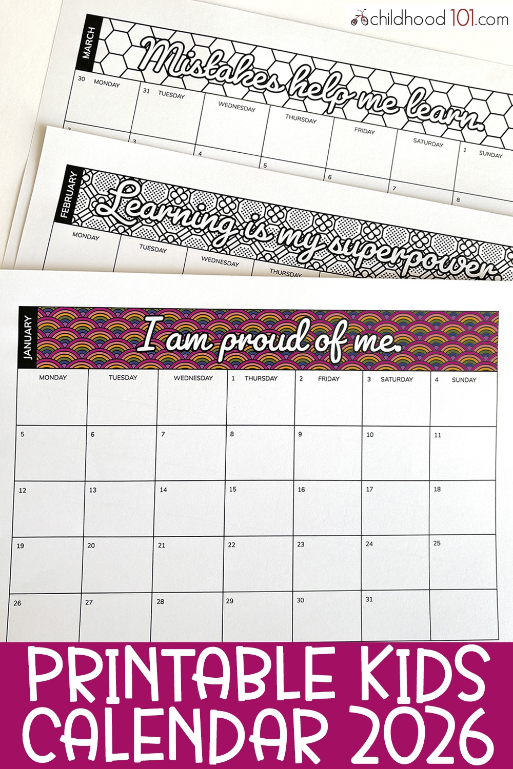 Printable 2026 Calendar For Kids