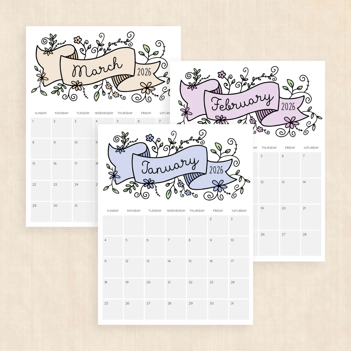 Bullet Journal 2026 Calendar Printable