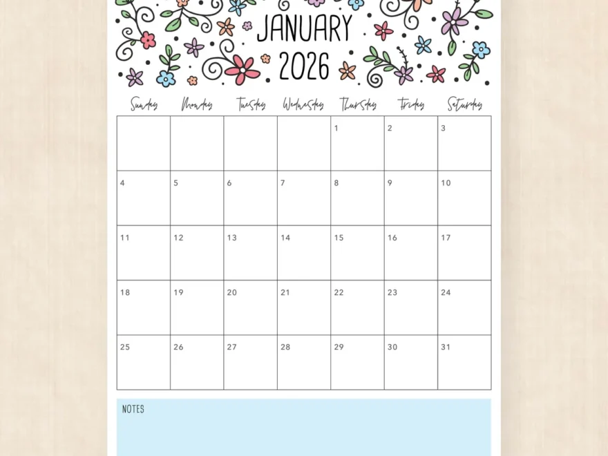 Printable 2026 Calendar Lovely Lillies