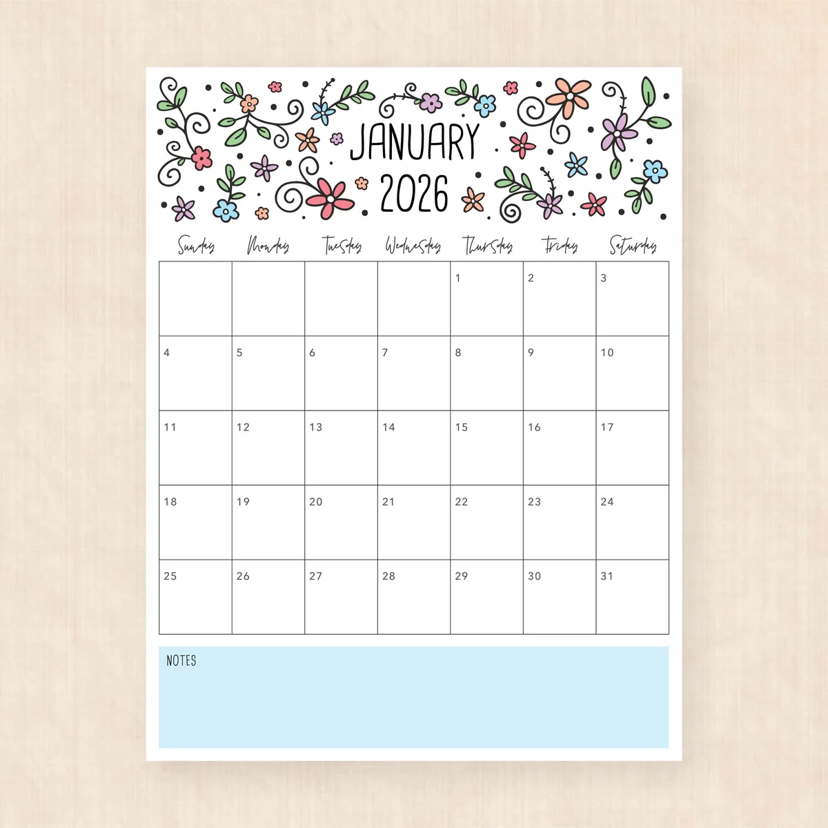 Printable 2026 Calendar Lovely Lillies