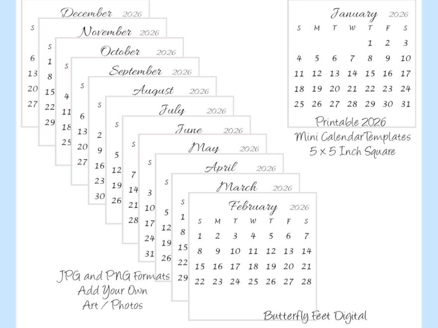 Printable 2026 Calendar Templates 5x5 Inch Square Mini Desk Calendar Add Your Own Art Or Photos Digital Download Etsy Canada