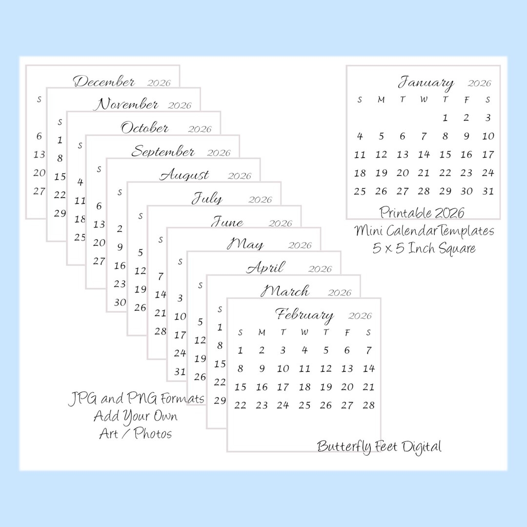 Printable 2026 Calendar Templates 5x5 Inch Square Mini Desk Calendar Add Your Own Art Or Photos Digital Download Etsy Canada