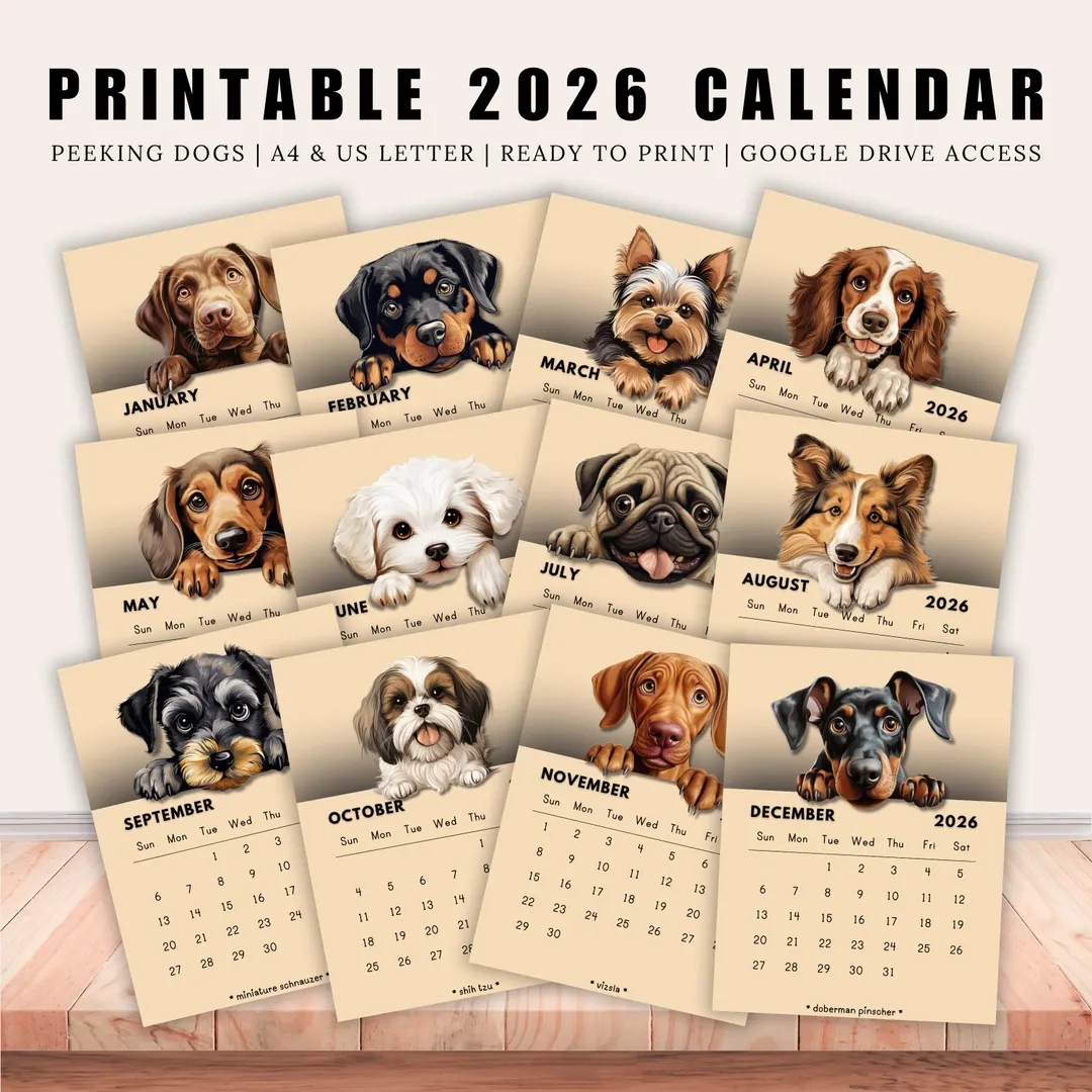 Monthly Calendar 2026 Printable Pet Friendly