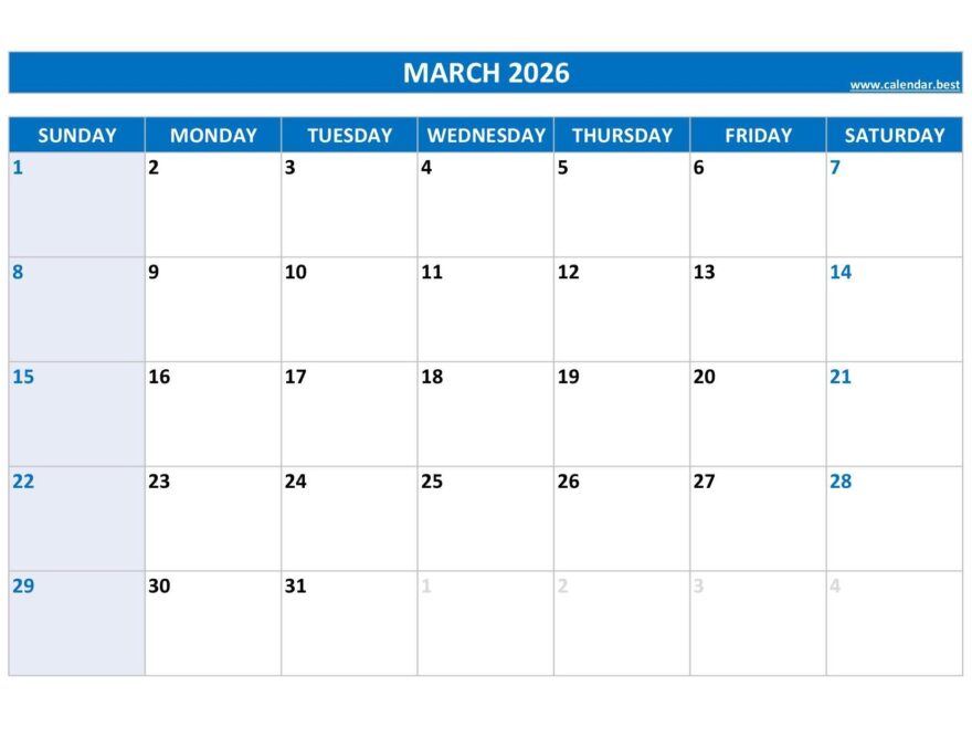 Printable 2026 Monthly Calendar Calendar best