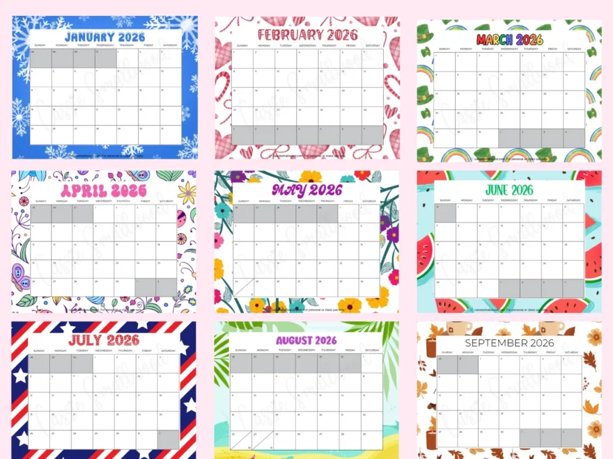 Printable 2026 Monthly Calendar Cassie Smallwood
