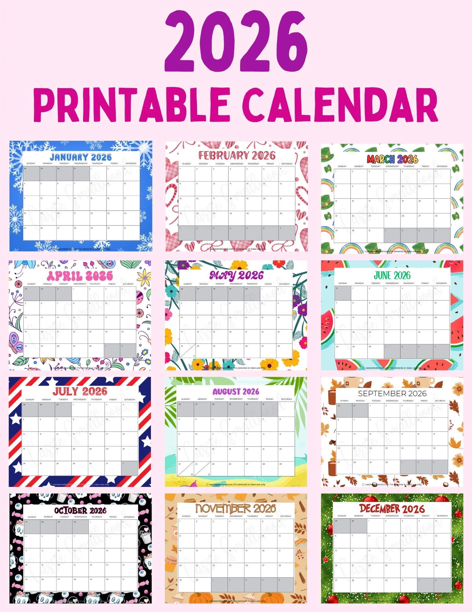 Printable Monthly 2026 Calendar With Holidays