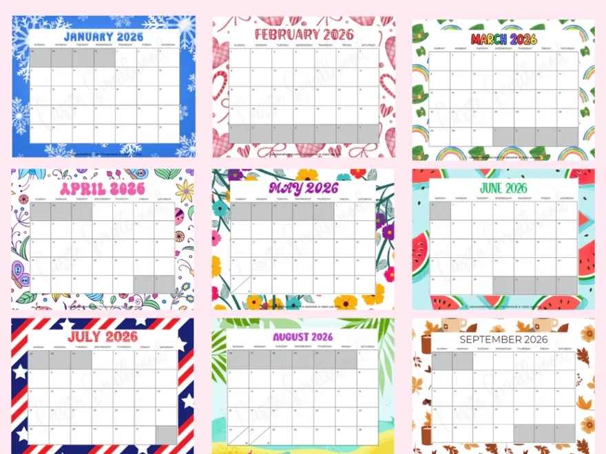 Printable 2026 Monthly Calendar Cassie Smallwood