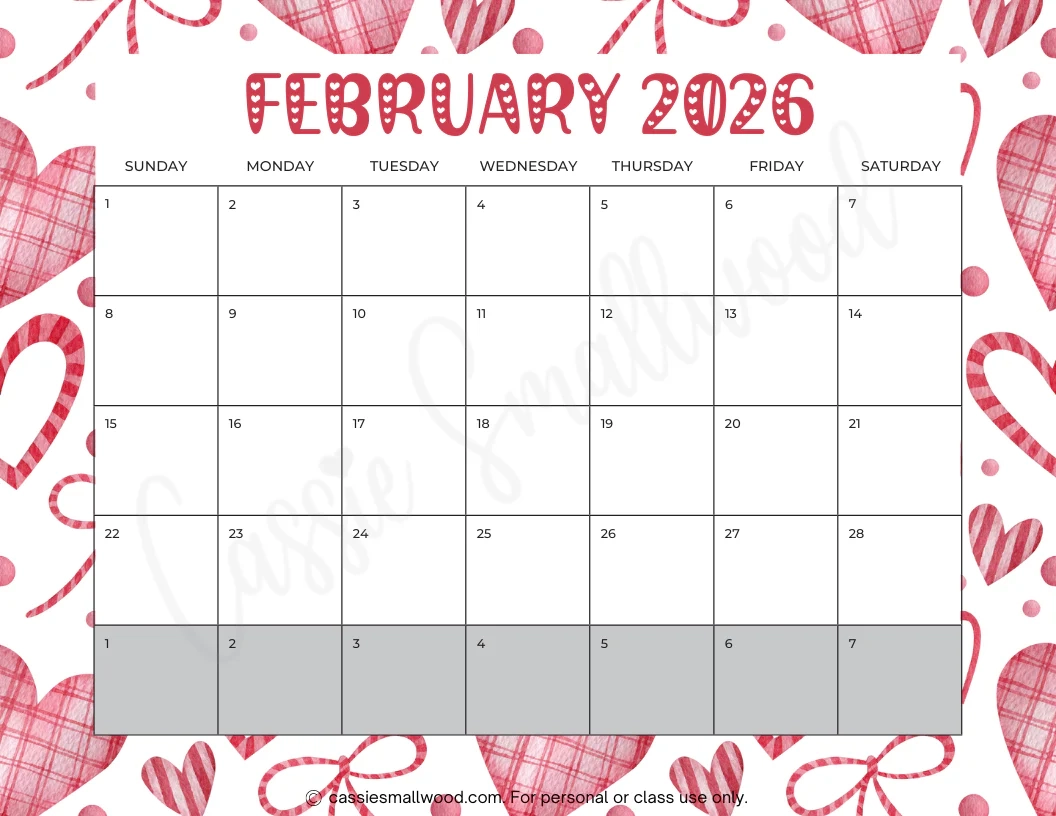 Cute Printable 2026 Monthly Calendar