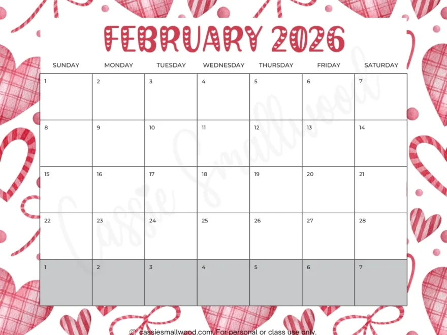 Printable 2026 Monthly Calendar Cassie Smallwood