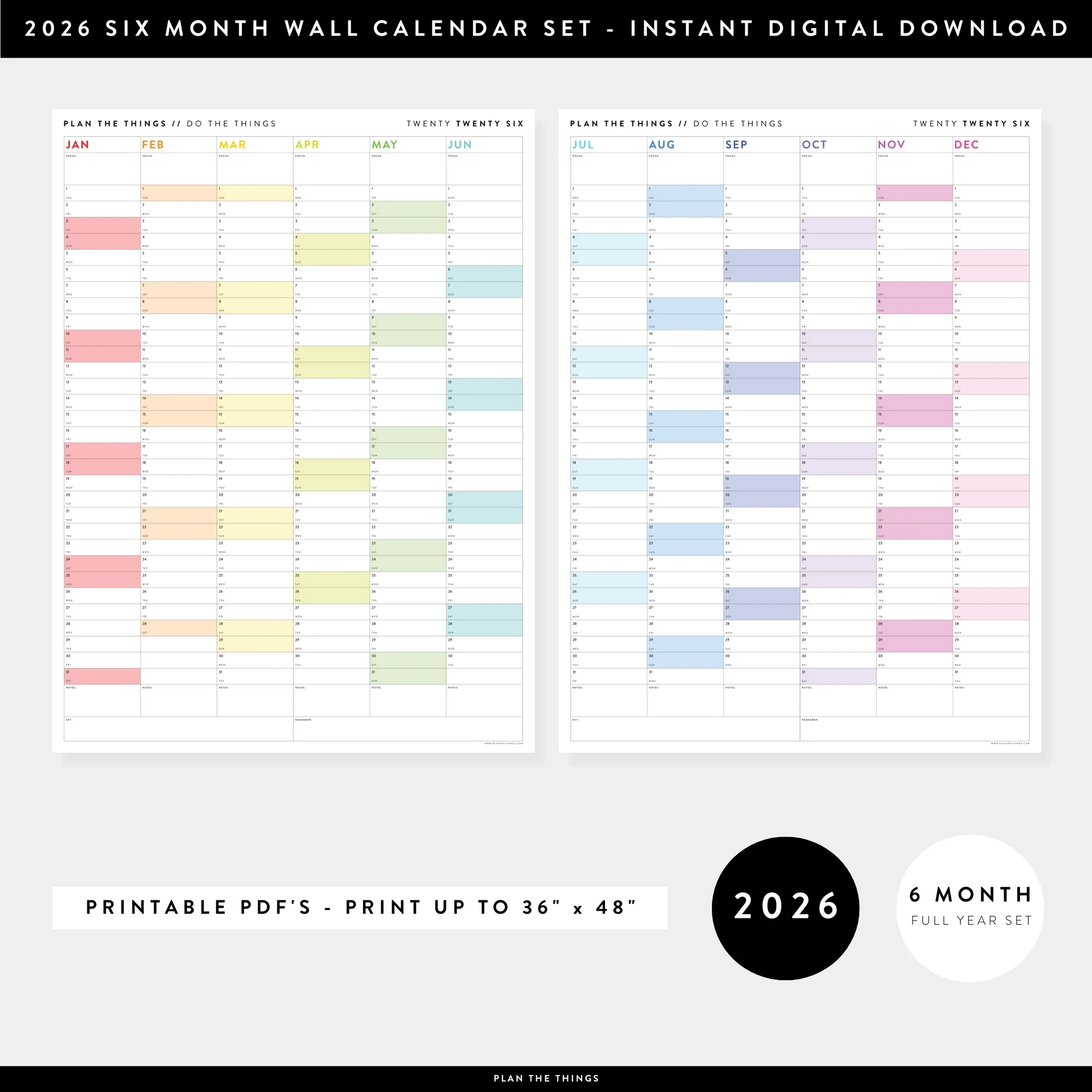 2026 Six Month Printable Calendar