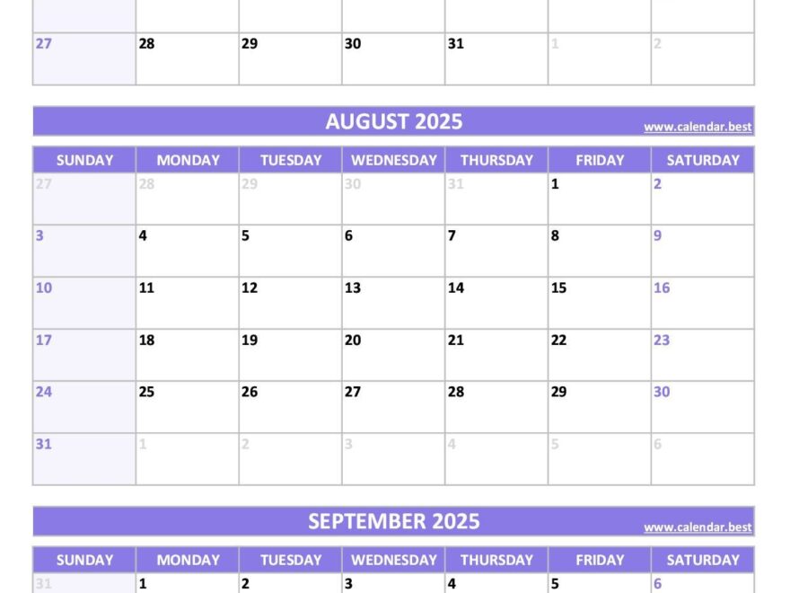 Printable 3rd Quarter 2025 Calendar