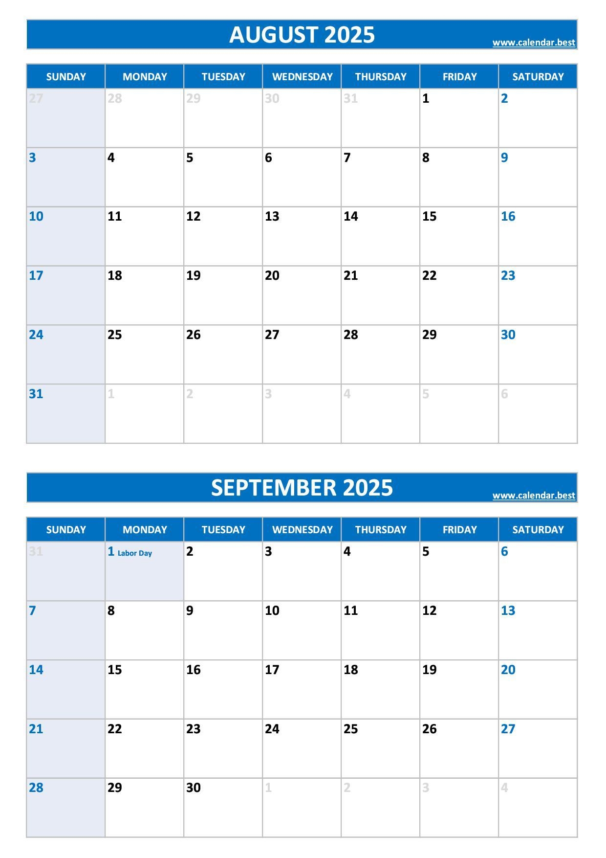 Monthly Calendar September 2025 Printable