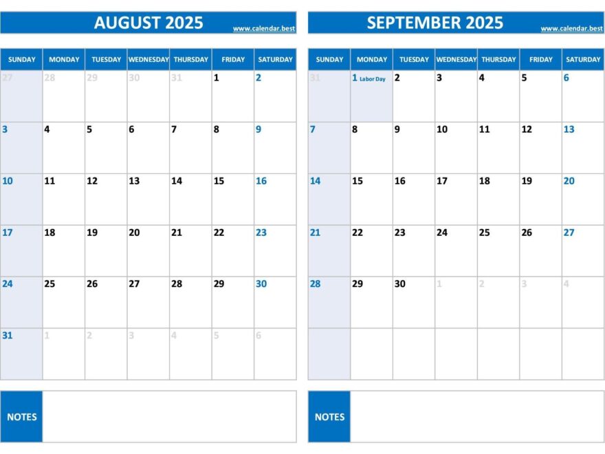 Printable August And September 2025 Calendar Free PDF JPG Downloads