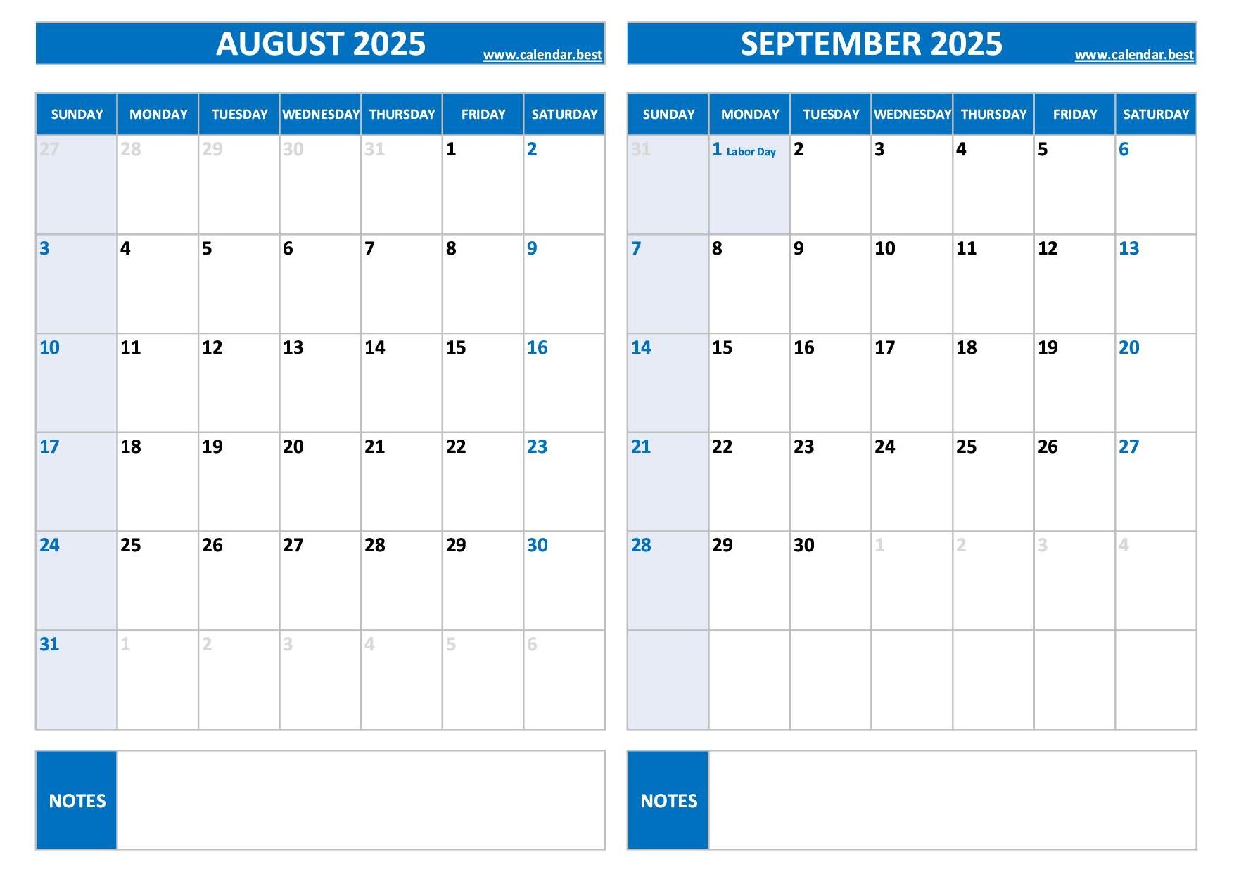Printable August And September 2025 Calendar Free PDF JPG Downloads