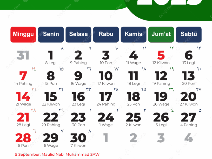 Printable Calendar 2025 Month September Clipart Green Color Vector 2025 Calendar September 2025 September PNG And Vector With Transparent Background For Free Download