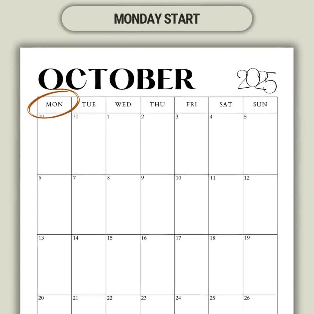 Printable Calendar 2025 Monthly Planner For 2025 Letter And A4 Size Portrait Monday Sunday Start Simple Minimalist Instant Download PDF Etsy