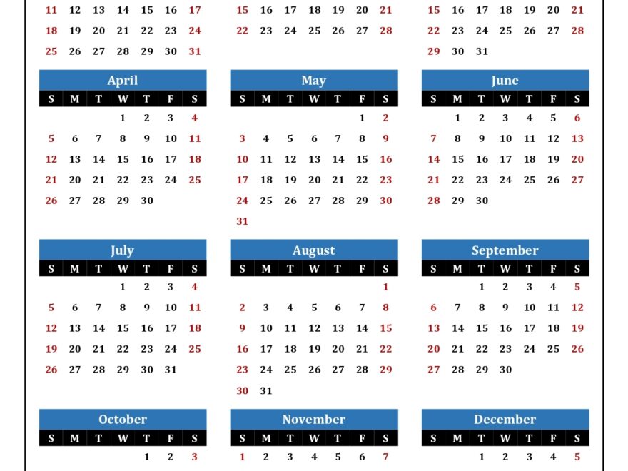 Printable Calendar 2026 One Page With Holidays Single Page 2026 Yearly Blank PDF Templates