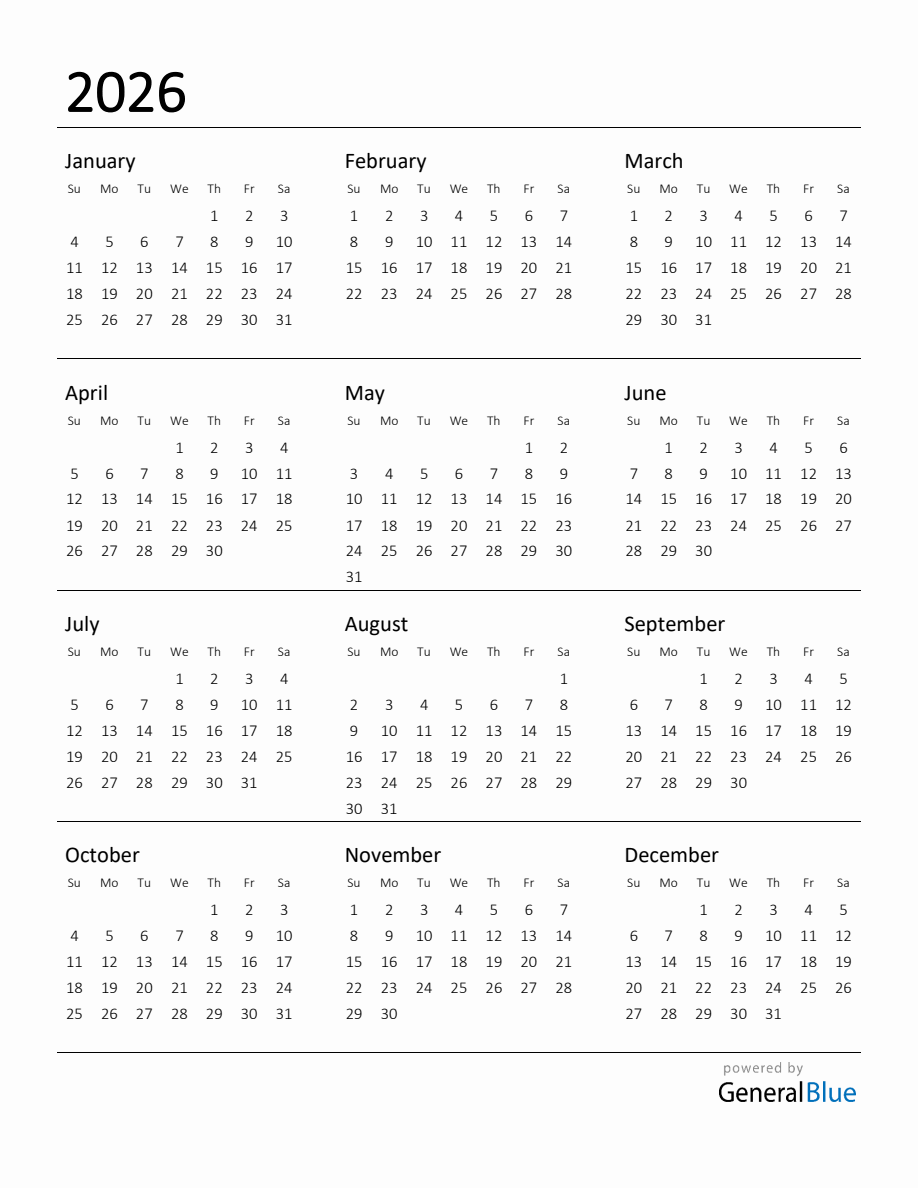 Free Printable Calendar 2026 2 Page