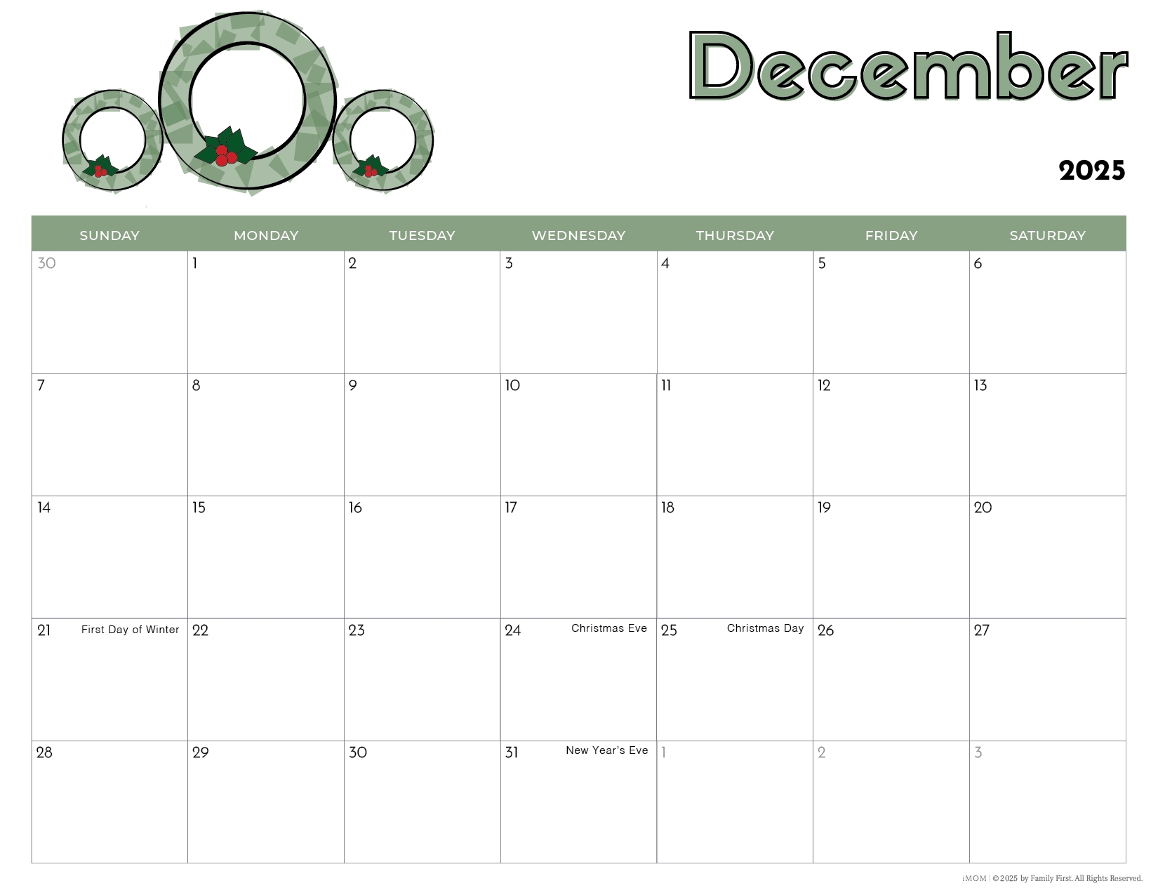 December 2025 Calendar Printable For Kids