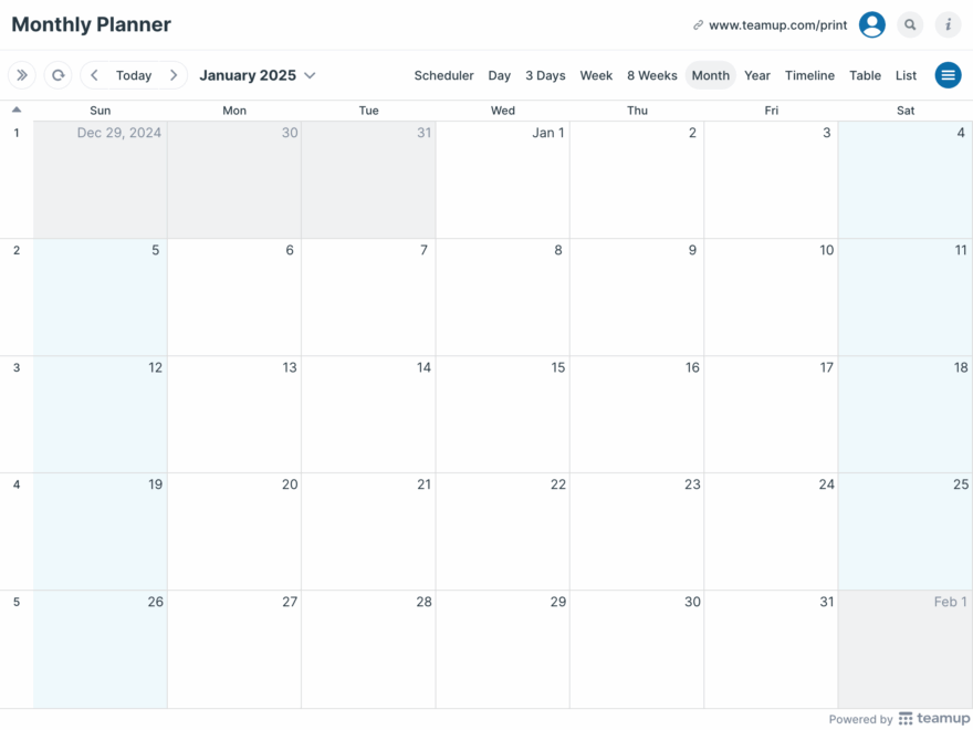 Printable Calendars Teamup