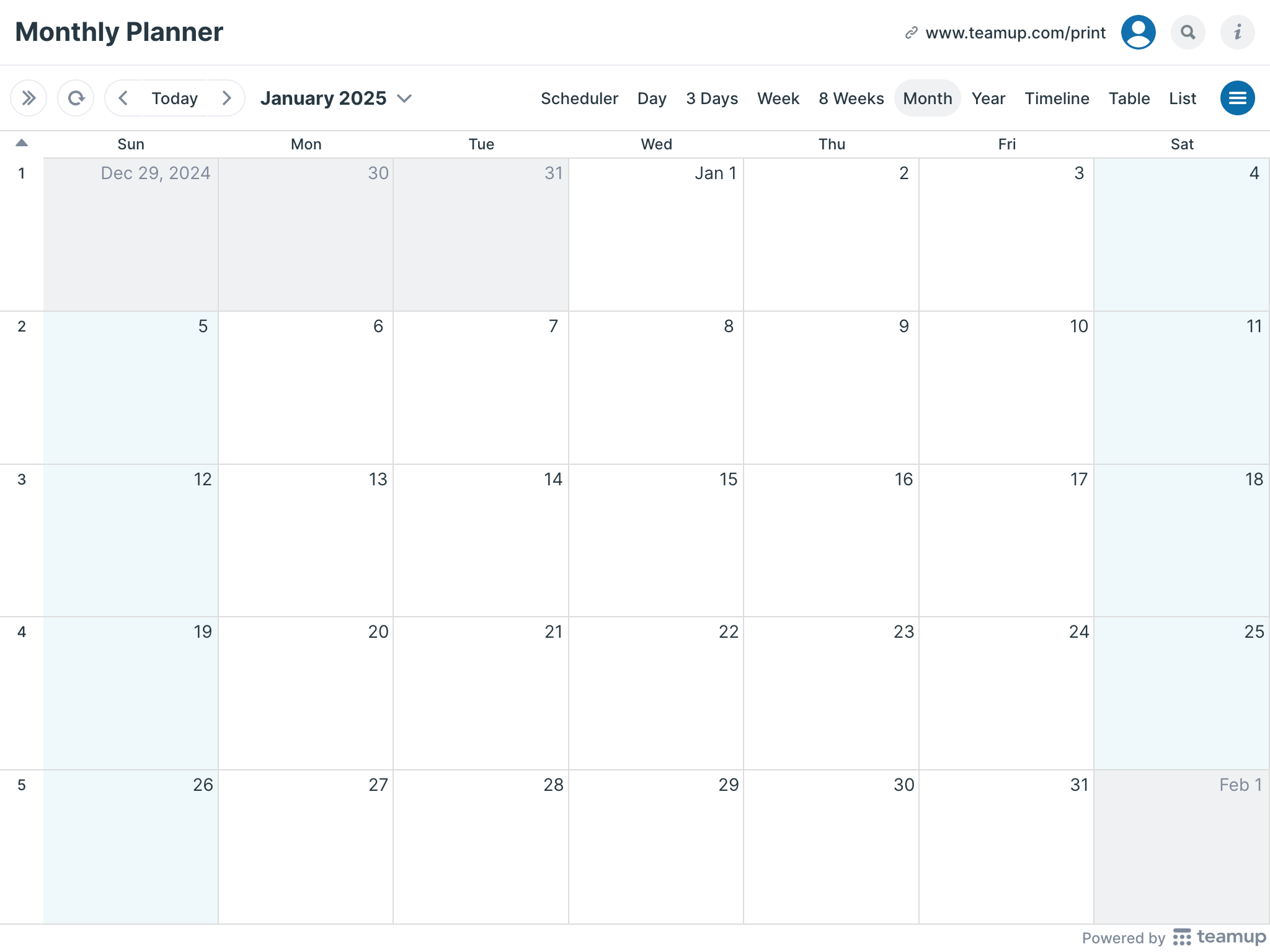 Printable Calendars Teamup