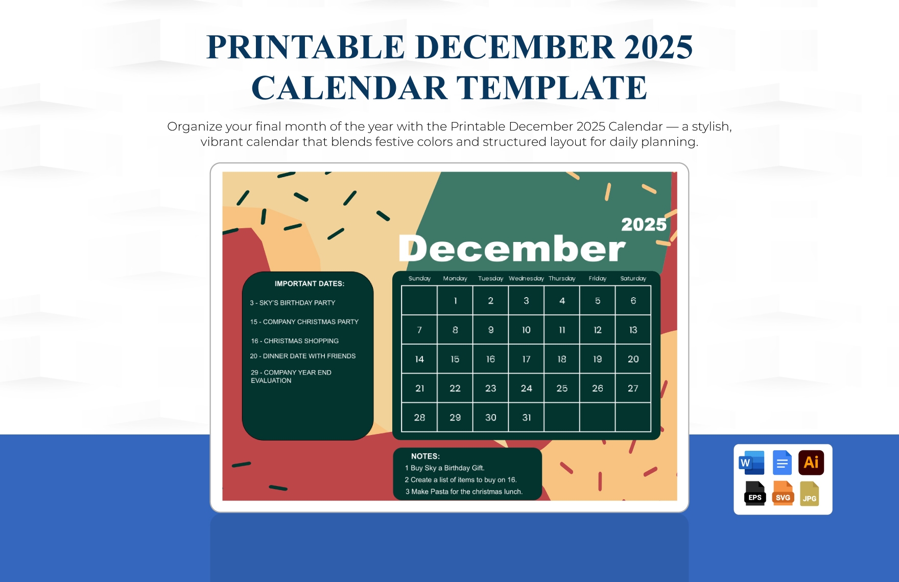 Calendar December 2025 Printable