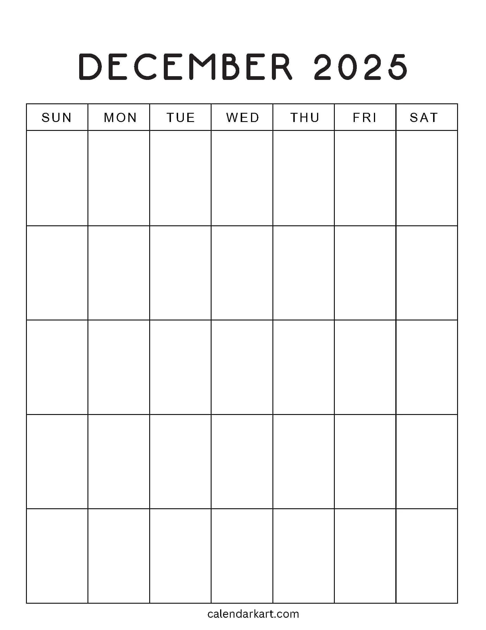 Printable December 2025 Calendars Free Pdf CalendarKart