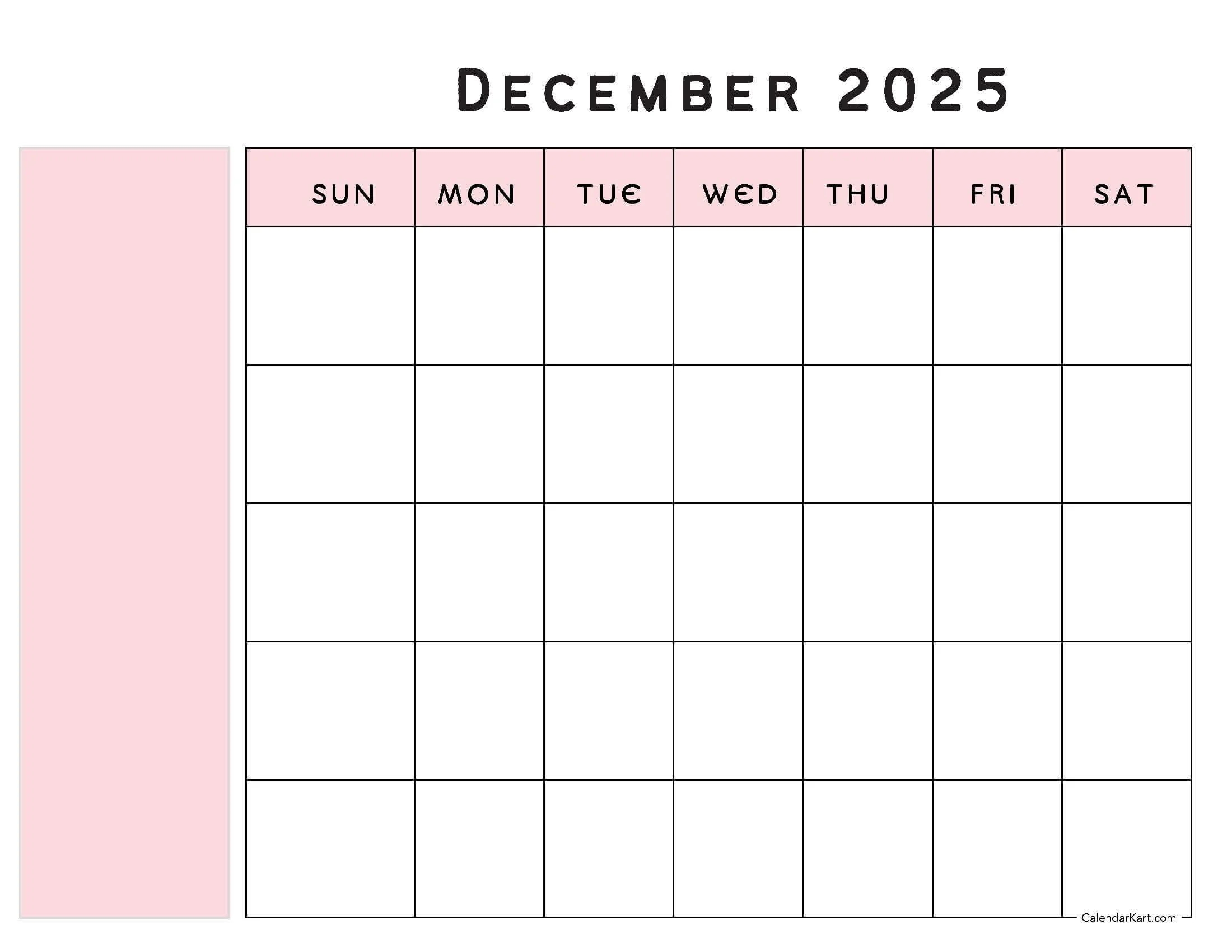 Printable December 2025 Calendars Free Pdf CalendarKart