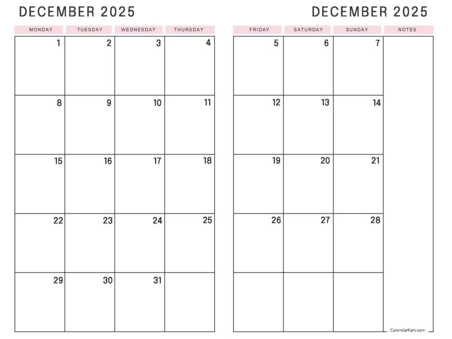 Printable December 2025 Calendars Free Pdf CalendarKart