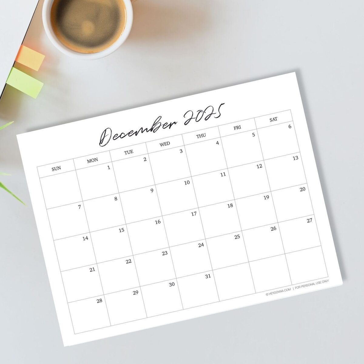 December 2025 Monthly Calendars