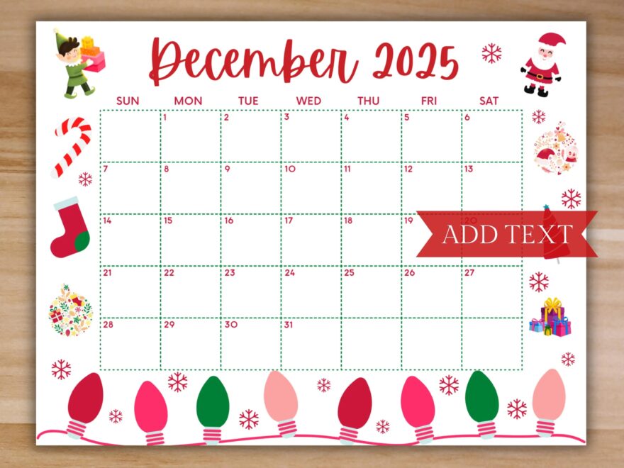Printable December Calendar 2025 Christmas Calendar Holiday Calendar December 2025 Printable Calendar Family Calendar Printable Digital Etsy